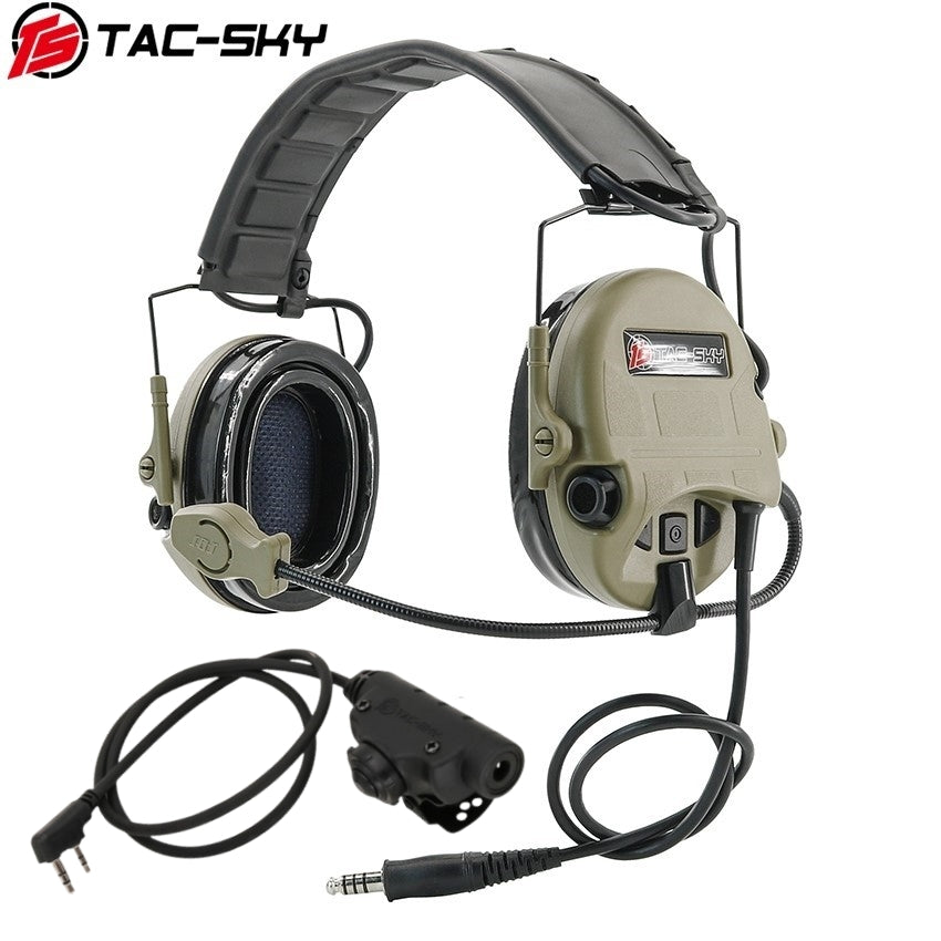 TS TAC-SKY Hearing Protection New Headband Electronic Tactical Headset T201 Active Noise Reduction Silicone Earmuffs + V2 PTT