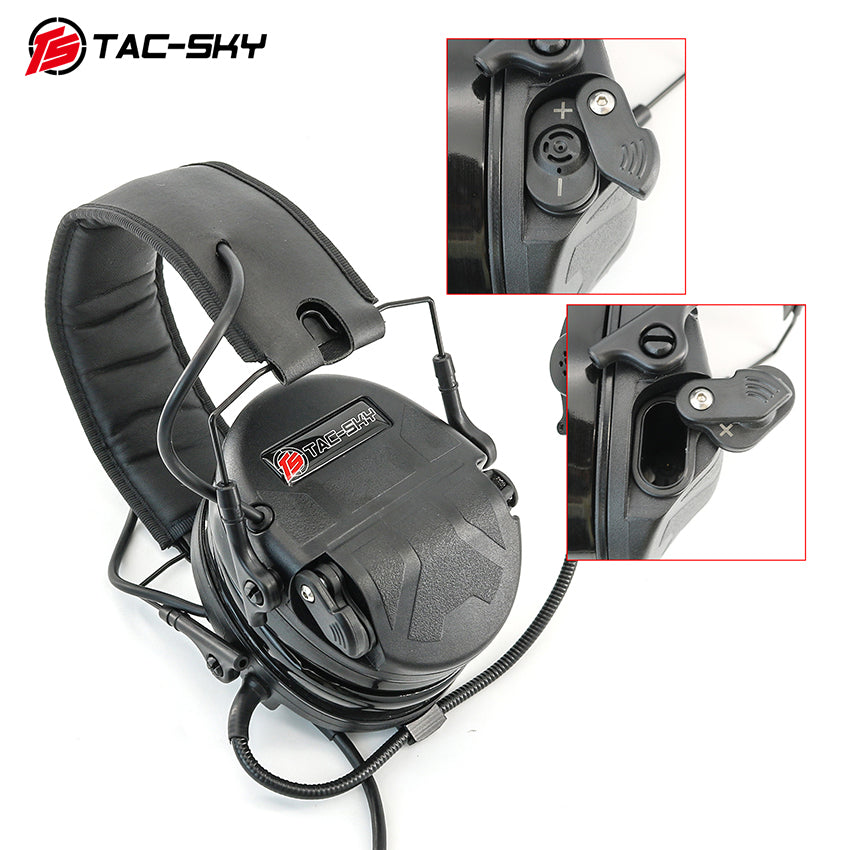 TS TAC-SKY Tactical Headset Electronic Ear Pad Hearing Protection Noise Canceling Silicone Earmuffs + PTT
