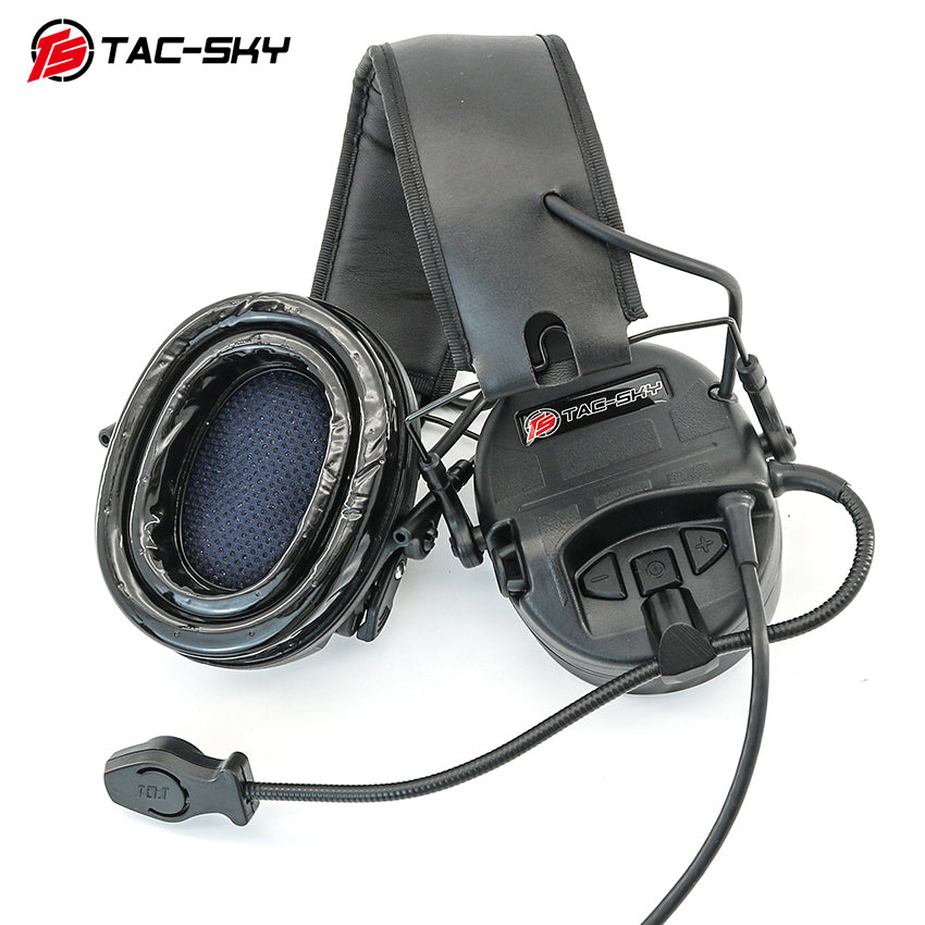 TS TAC-SKY Tactical Headset Electronic Ear Pad Hearing Protection Noise Canceling Silicone Earmuffs + PTT