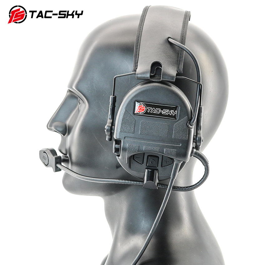 TS TAC-SKY Tactical Headset Electronic Ear Pad Hearing Protection Noise Canceling Silicone Earmuffs + PTT