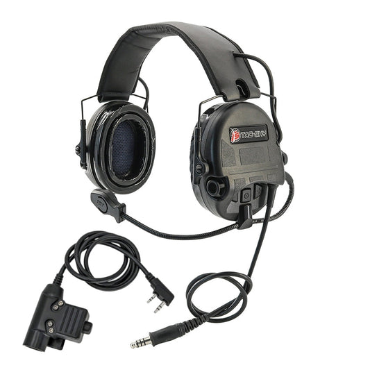 TS TAC-SKY Tactical Headset Electronic Ear Pad Hearing Protection Noise Canceling Silicone Earmuffs + PTT