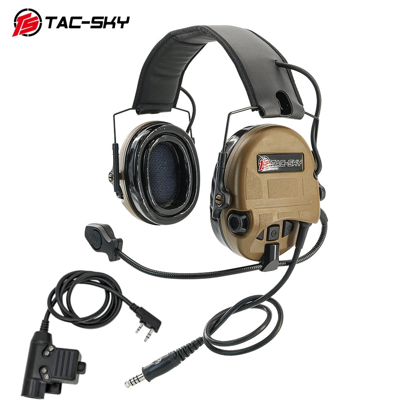 TS TAC-SKY Tactical Headset Electronic Ear Pad Hearing Protection Noise Canceling Silicone Earmuffs + PTT