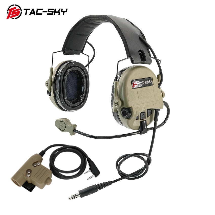 TS TAC-SKY Tactical Headset Electronic Ear Pad Hearing Protection Noise Canceling Silicone Earmuffs + PTT