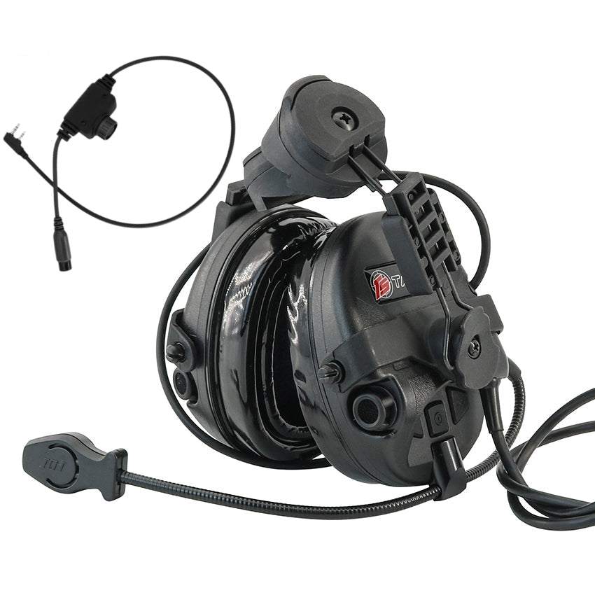 TS TAC-SKY ARC rail Helmet Mounting Tactical Headset T201 Active Noise Cancellation Hearing Protection Silicone Earmuffs + PTT