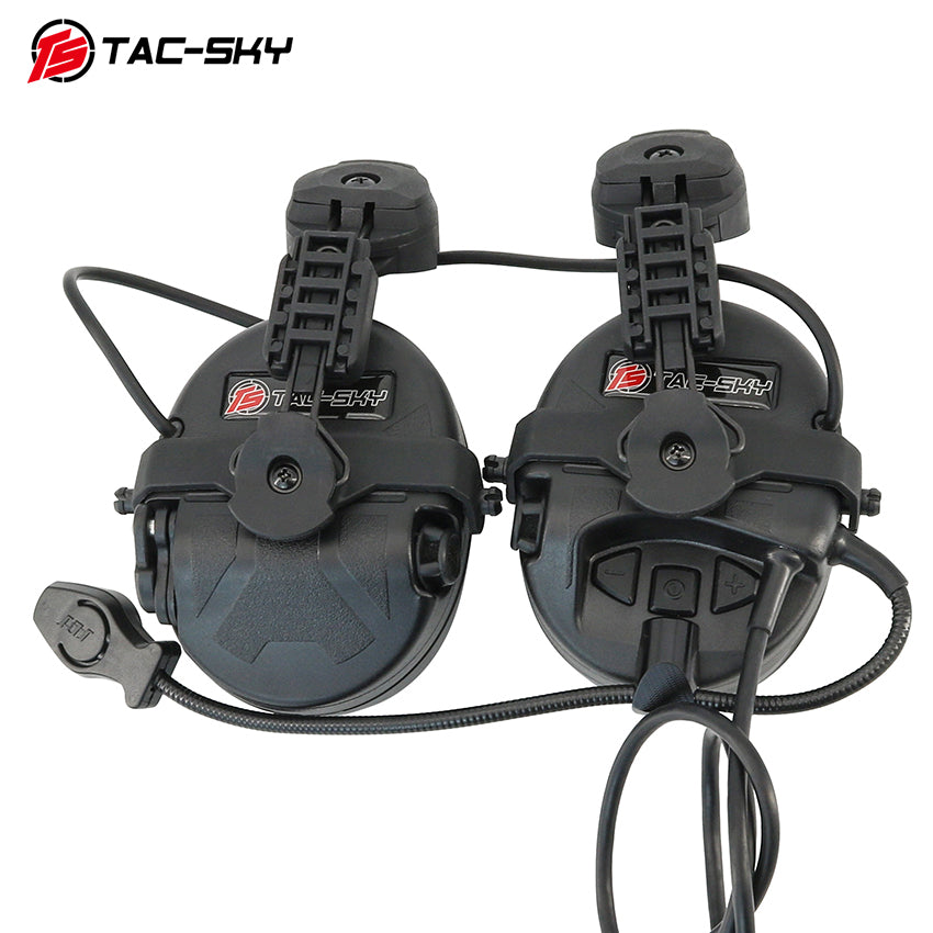 TS TAC-SKY ARC rail Helmet Mounting Tactical Headset T201 Active Noise Cancellation Hearing Protection Silicone Earmuffs + PTT