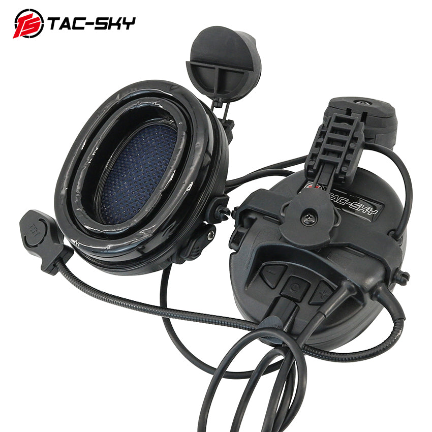 TS TAC-SKY ARC rail Helmet Mounting Tactical Headset T201 Active Noise Cancellation Hearing Protection Silicone Earmuffs + PTT