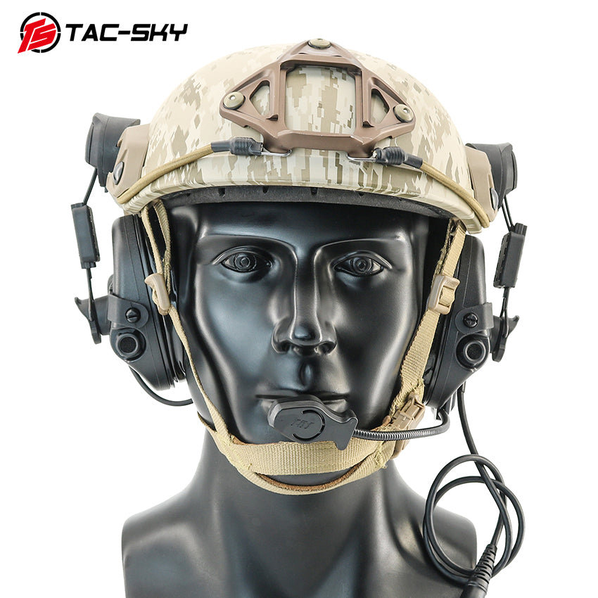 TS TAC-SKY ARC rail Helmet Mounting Tactical Headset T201 Active Noise Cancellation Hearing Protection Silicone Earmuffs + PTT