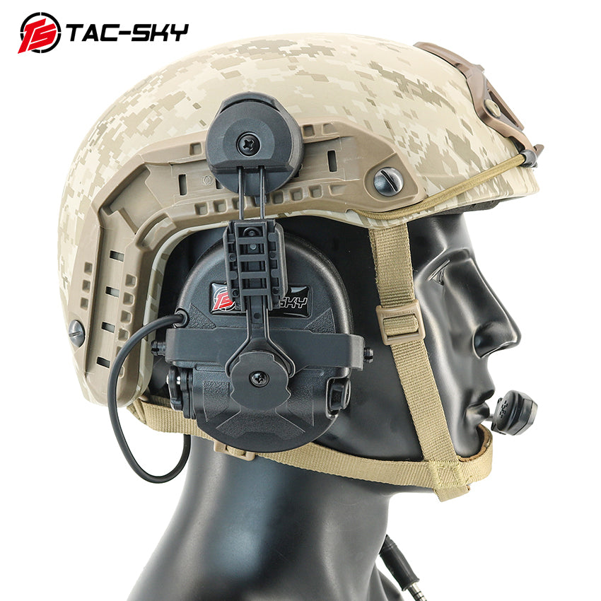 TS TAC-SKY ARC rail Helmet Mounting Tactical Headset T201 Pick up Sound Active Noise Cancellation Hearing Protection Silicone Earmuffs + PTT