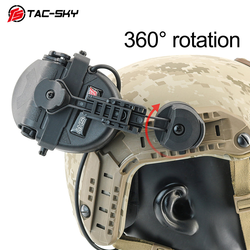 TS TAC-SKY ARC rail Helmet Mounting Tactical Headset T201 Pick up Sound Active Noise Cancellation Hearing Protection Silicone Earmuffs + PTT
