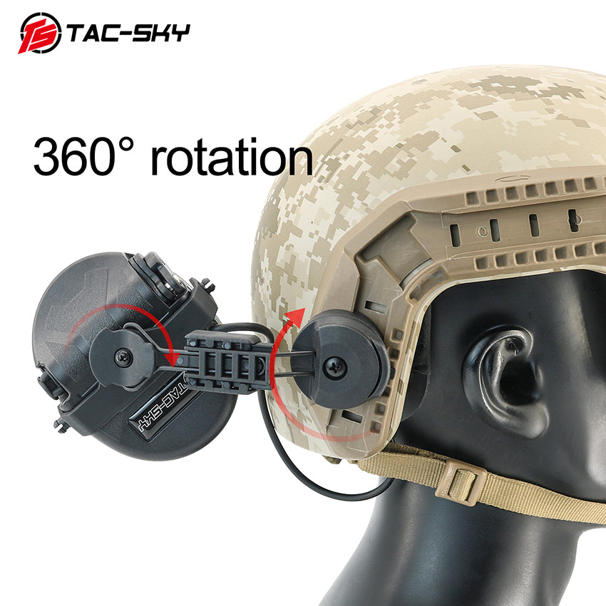 TS TAC-SKY ARC rail Helmet Mounting Tactical Headset T201 Active Noise Cancellation Hearing Protection Silicone Earmuffs + PTT