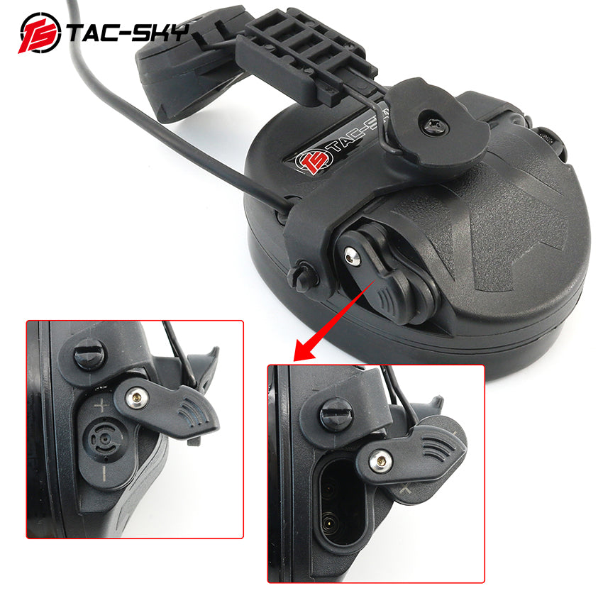 TS TAC-SKY ARC rail Helmet Mounting Tactical Headset T201 Active Noise Cancellation Hearing Protection Silicone Earmuffs + PTT