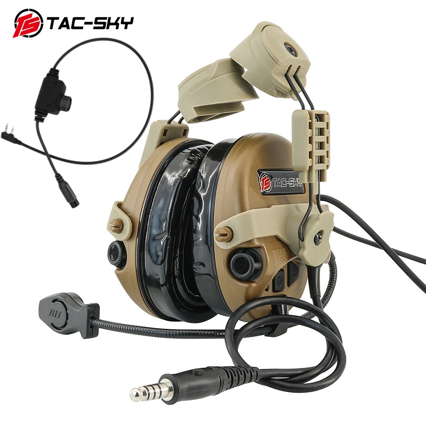 TS TAC-SKY ARC rail Helmet Mounting Tactical Headset T201 Active Noise Cancellation Hearing Protection Silicone Earmuffs + PTT