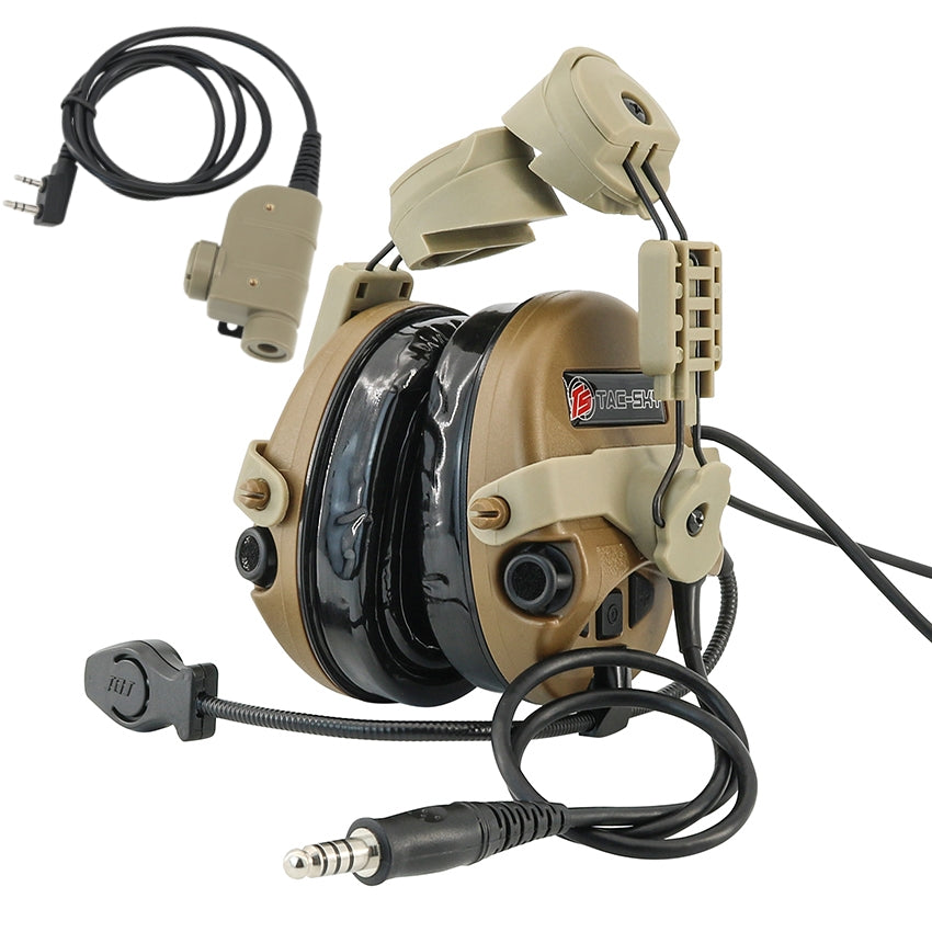 TS TAC-SKY ARC rail Helmet Mounting Tactical Headset T201 Pick up Sound Active Noise Cancellation Hearing Protection Silicone Earmuffs + PTT