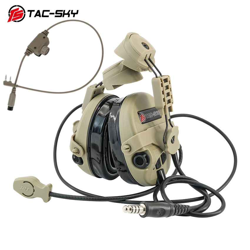 TS TAC-SKY ARC rail Helmet Mounting Tactical Headset T201 Active Noise Cancellation Hearing Protection Silicone Earmuffs + PTT