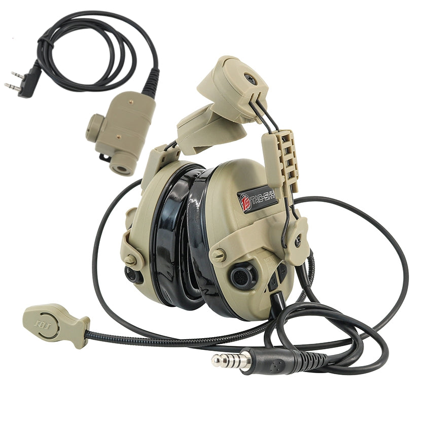 TS TAC-SKY ARC rail Helmet Mounting Tactical Headset T201 Pick up Sound Active Noise Cancellation Hearing Protection Silicone Earmuffs + PTT