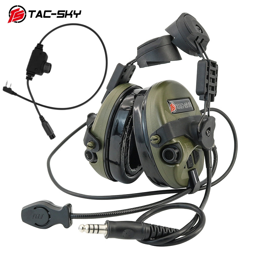 TS TAC-SKY ARC rail Helmet Mounting Tactical Headset T201 Active Noise Cancellation Hearing Protection Silicone Earmuffs + PTT