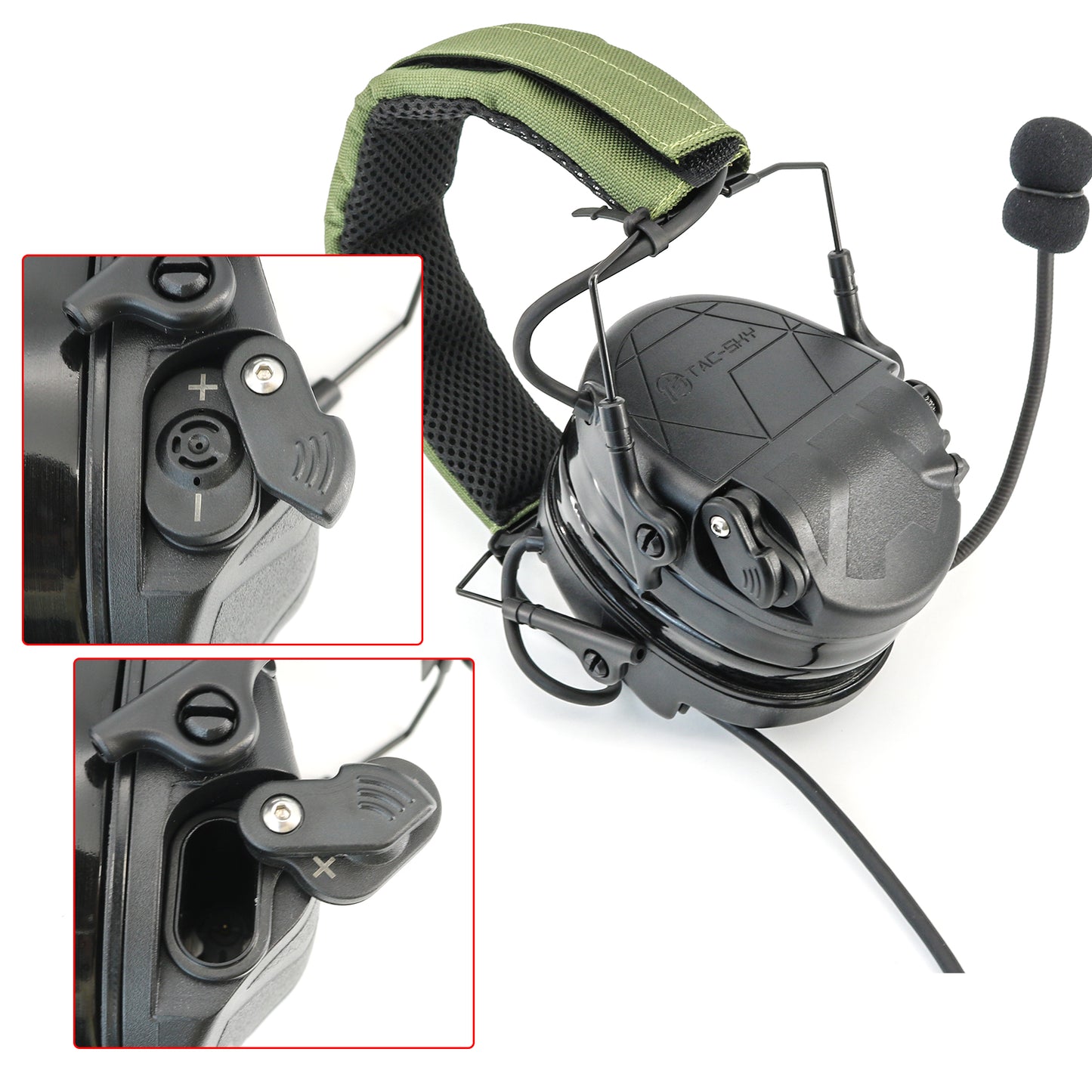 TS TAC-SKY TAC301 Tactical Headset Hearing Protection Electronic Shooting Silicone Earmuffs Headphones + U94 PTT