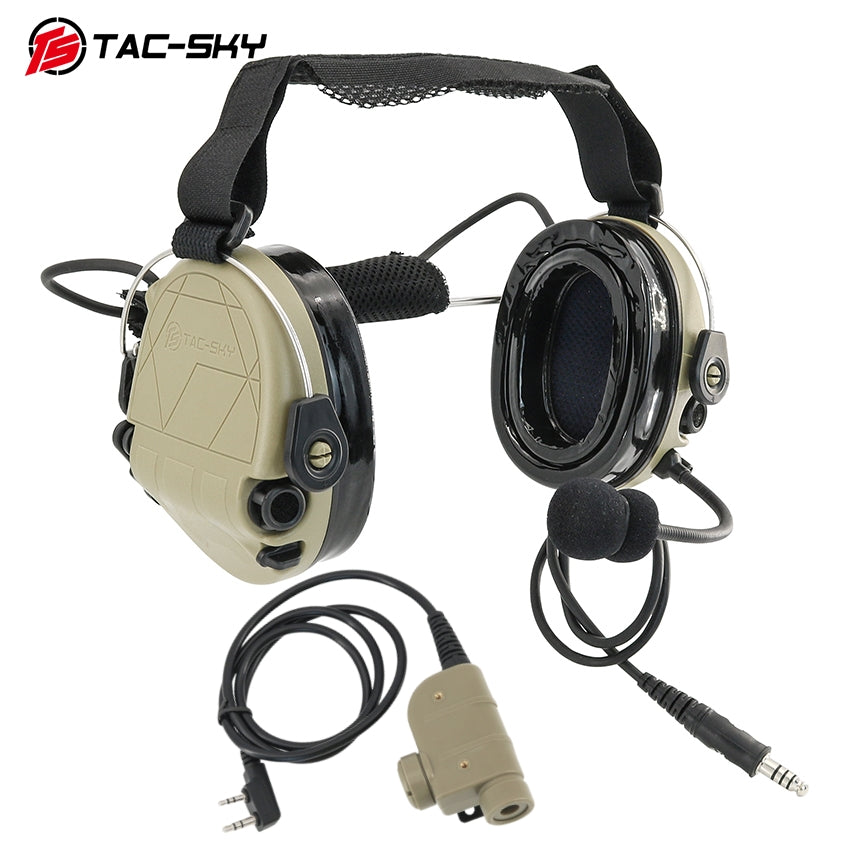 TS TAC-SKY Headband Active Noise Reduction Hearing Protection T302 Tactical Headset Silicone Earmuffs + PTT