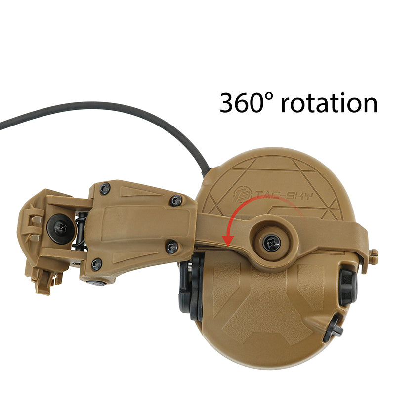 TS TAC-SKY TAC303 Tactical Communication Headset with ARC Rail Helmet Mounting Noise Reduction Hearing Protection Silicone Earmuffs + V2 PTT