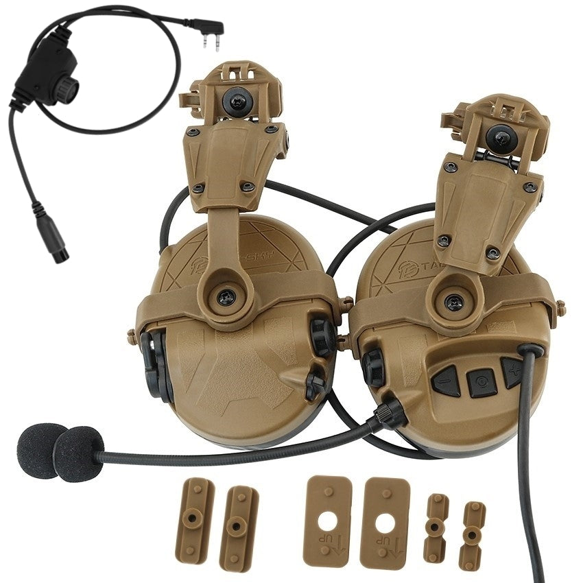 TS TAC-SKY Hearing Protection Tactical Headset T303 with ARC Rail Helmet Mounting Noise Reduction Communication Silicone Earmuffs + U94 PTT