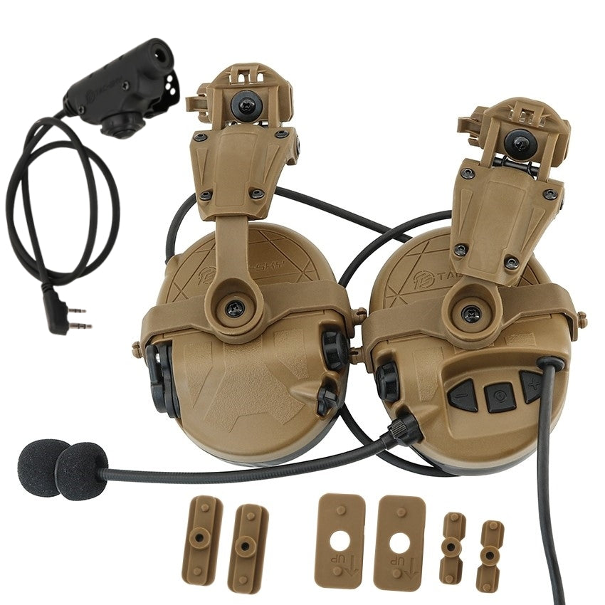 TS TAC-SKY TAC303 Tactical Communication Headset with ARC Rail Helmet Mounting Noise Reduction Hearing Protection Silicone Earmuffs + V2 PTT
