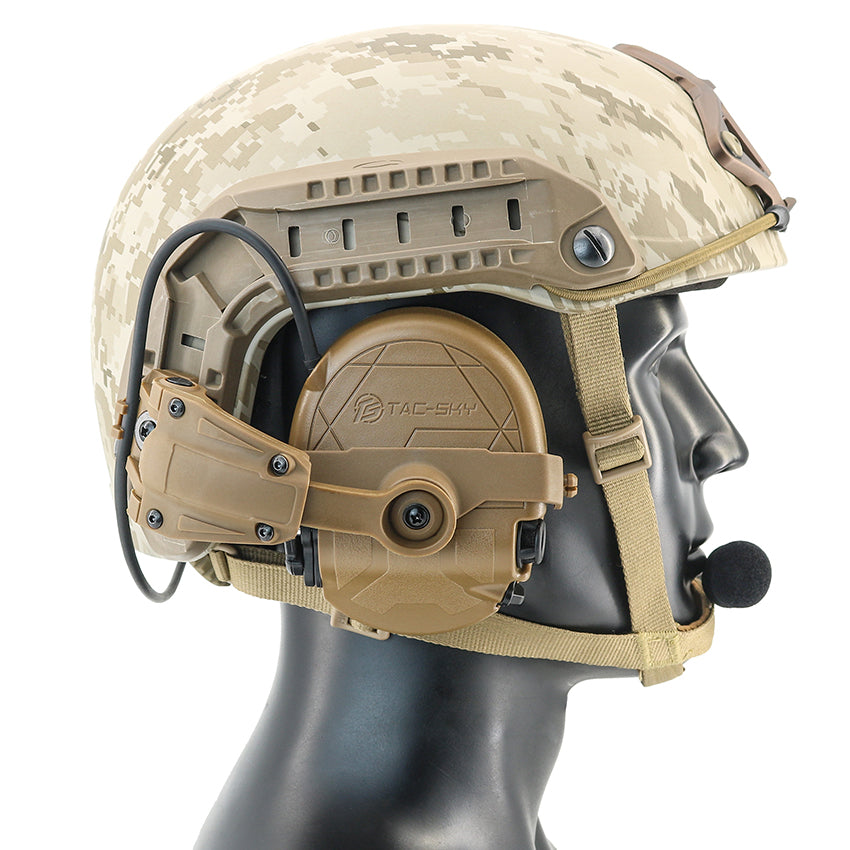 TS TAC-SKY TAC303 Tactical Communication Headset with ARC Rail Helmet Mounting Noise Reduction Hearing Protection Silicone EarMuffs + PTT