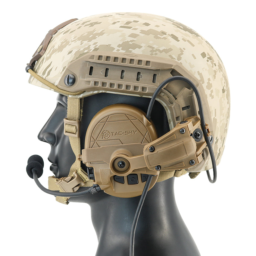 TS TAC-SKY TAC303 Tactical Communication Headset with ARC Rail Helmet Mounting Noise Reduction Hearing Protection Silicone Earmuffs + V2 PTT