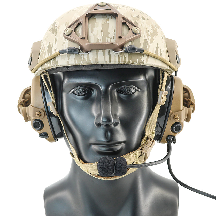 TS TAC-SKY TAC303 Tactical Communication Headset with ARC Rail Helmet Mounting Noise Reduction Hearing Protection Silicone Earmuffs + V2 PTT