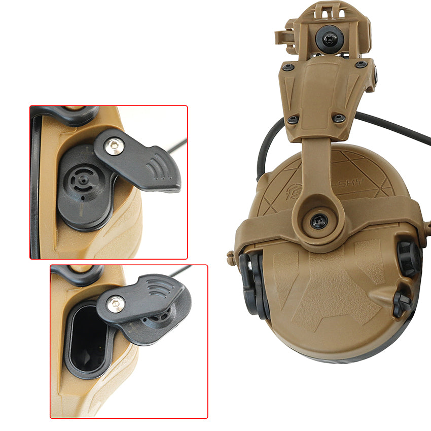 TS TAC-SKY TAC303 Tactical Communication Headset with ARC Rail Helmet Mounting Noise Reduction Hearing Protection Silicone EarMuffs + PTT