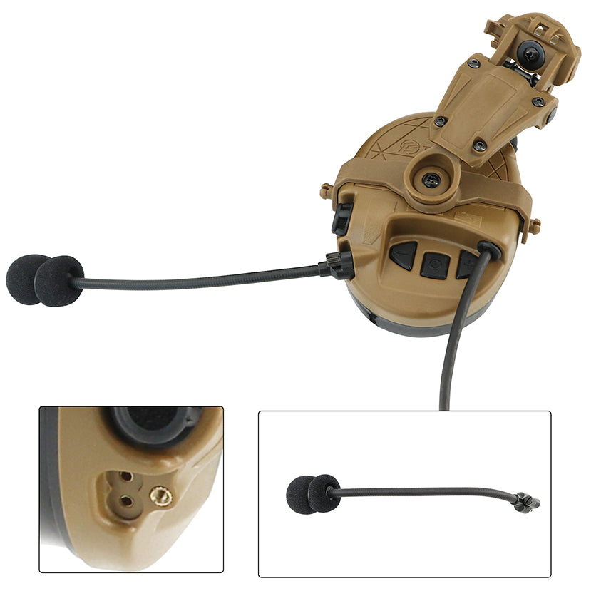 TS TAC-SKY TAC303 Tactical Communication Headset with ARC Rail Helmet Mounting Noise Reduction Hearing Protection Silicone Earmuffs + V2 PTT