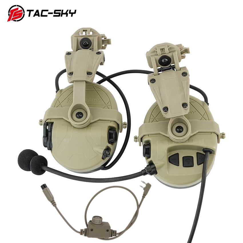 TS TAC-SKY TAC303 Tactical Communication Headset with ARC Rail Mounting adapter Noise Reduction Hearing Protection EarMuffs with PTT