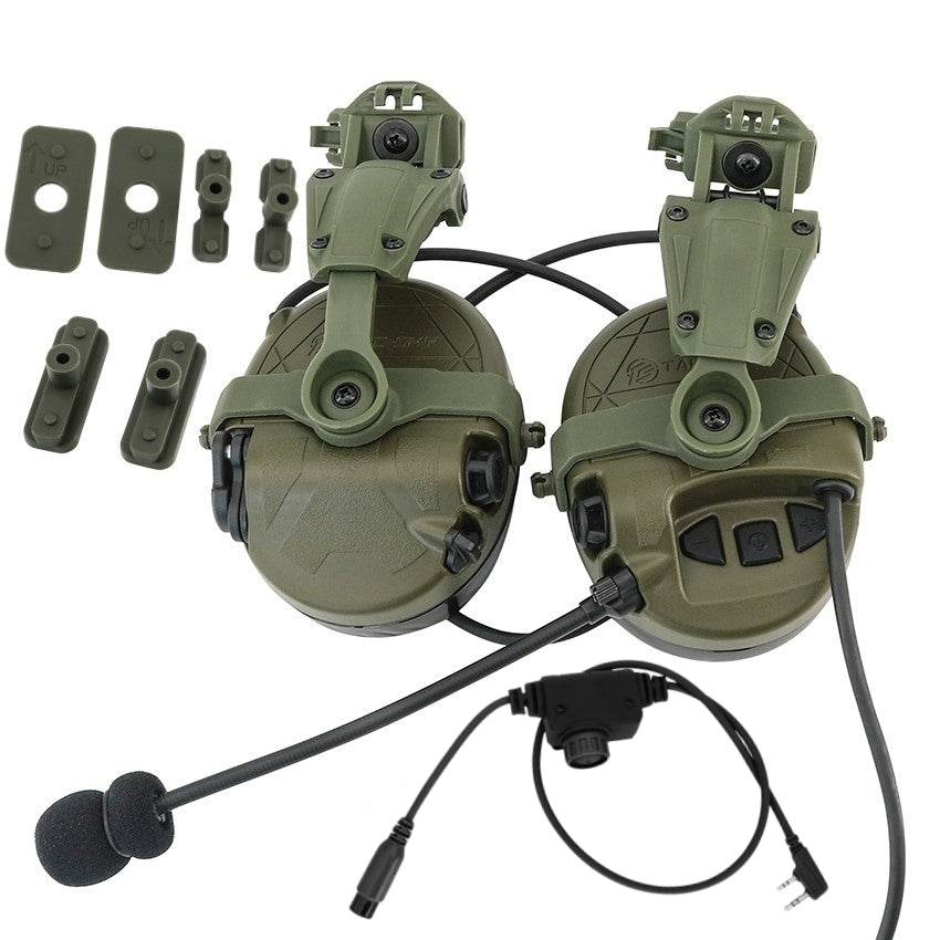TS TAC-SKY Hearing Protection Tactical Headset T303 with ARC Rail Helmet Mounting Noise Reduction Communication Silicone Earmuffs + U94 PTT