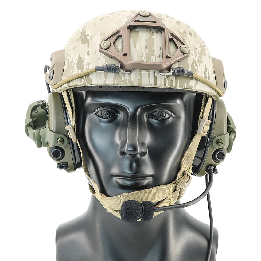 TS TAC-SKY Hearing Protection Tactical Headset T303 with ARC Rail Helmet Mounting Noise Reduction Communication Silicone Earmuffs + U94 PTT