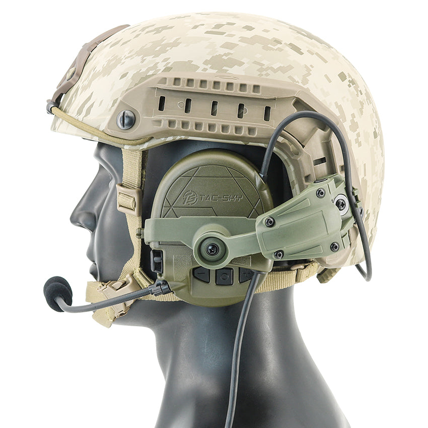 TS TAC-SKY Hearing Protection Tactical Headset T303 with ARC Rail Helmet Mounting Noise Reduction Communication Silicone Earmuffs + U94 PTT