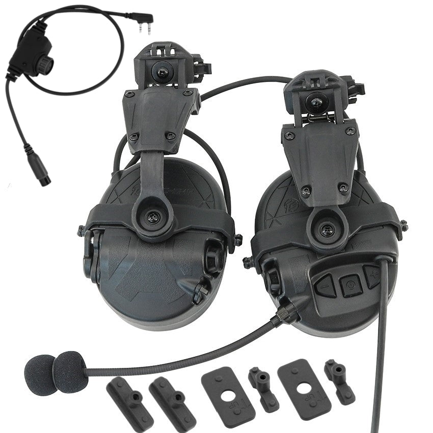 TS TAC-SKY Hearing Protection Tactical Headset T303 with ARC Rail Helmet Mounting Noise Reduction Communication Silicone Earmuffs + U94 PTT