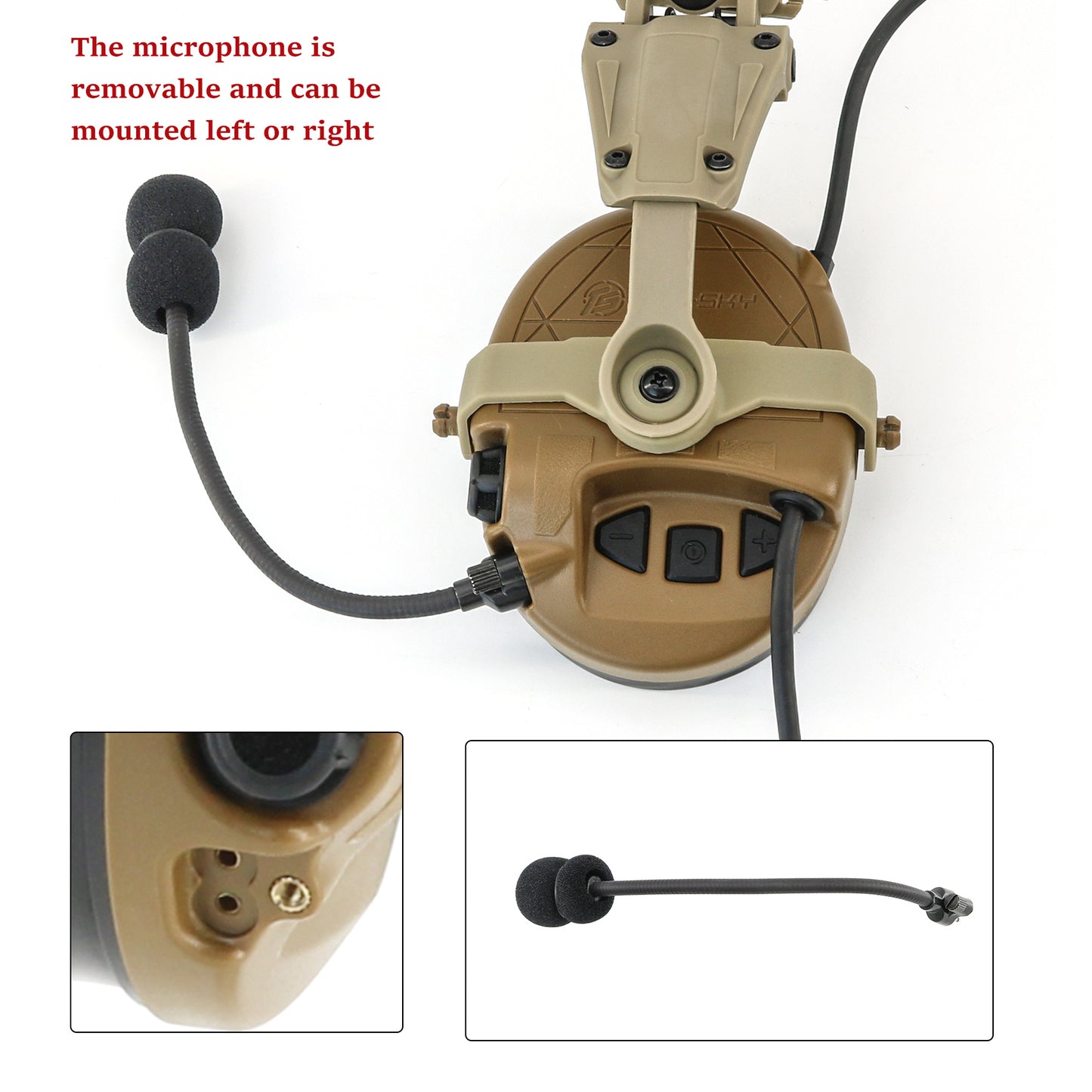 TAC-SKY TAC303 Tactical Communication Headset with ARC Rail adapter Noise Reduction Hearing Protection EarMuffs with U94 PTT