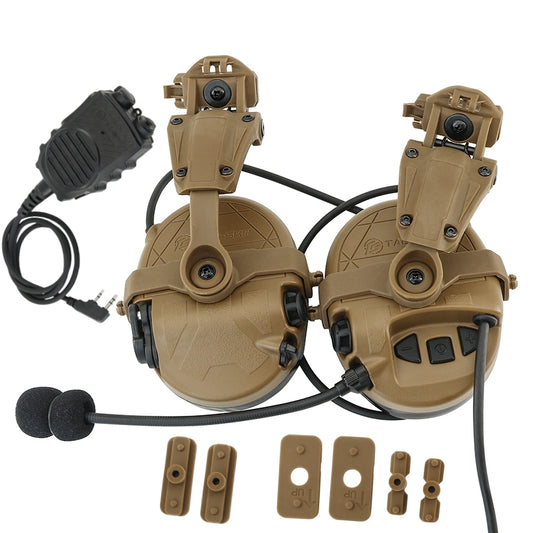TS TAC-SKY TAC303 Tactical Communication Headset with ARC Rail Helmet Mounting Noise Reduction Hearing Protection Silicone EarMuffs + PTT