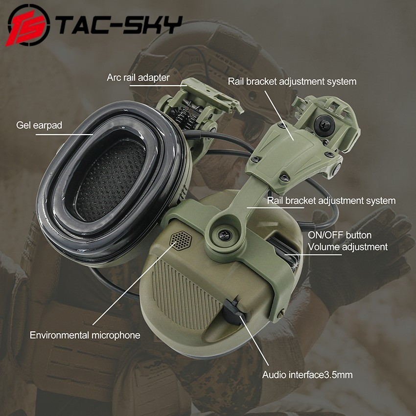 TAC-SKY Tactical Electronic Hearing Protection Silicone Earmuffs +3.5mm for ARC Track— for Outdoor Shooting and Hunting