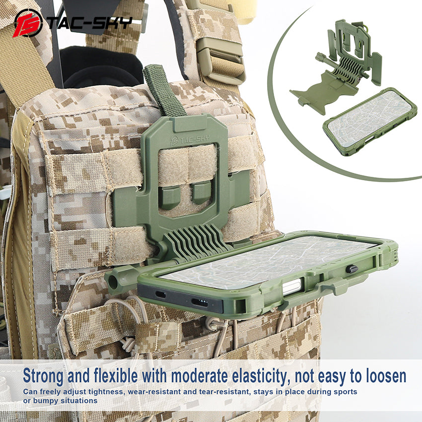 TAC-SKY Tactical Phone Case with Foldable Phone Stand for MOLLE Outdoor Hunting Vests, Compatible with iPhone 17Pro