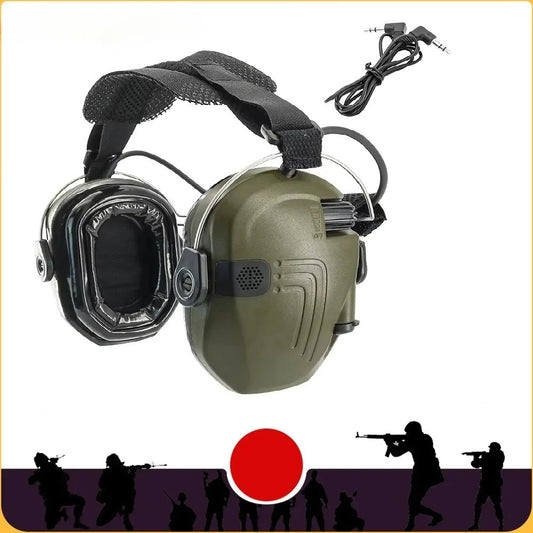 New Tactical Rear-Mount Headband Electronic Noise-Canceling Earmuffs with Gel Ear Pads