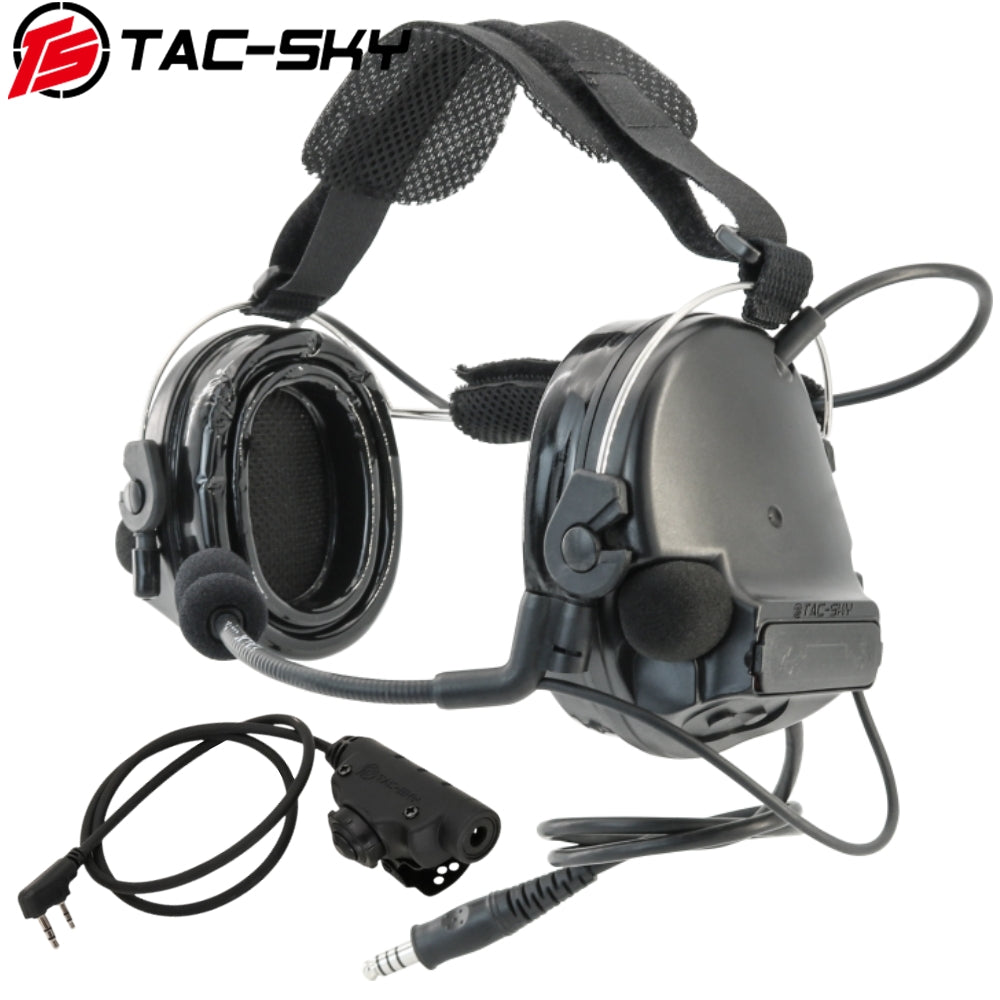 TS TAC-SKY Rear Headband Electronic Tactical Headset C3 for Airsoft Sports + V2 PTT
