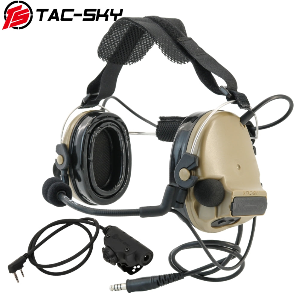 TS TAC-SKY Rear Headband Electronic Tactical Headset C3 for Airsoft Sports + V2 PTT