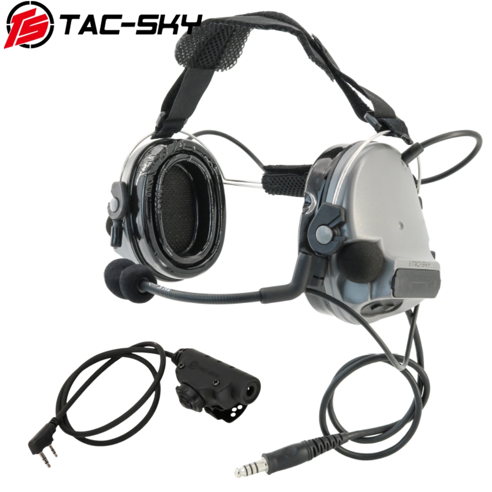 TS TAC-SKY Rear Headband Electronic Tactical Headset C3 for Airsoft Sports + V2 PTT