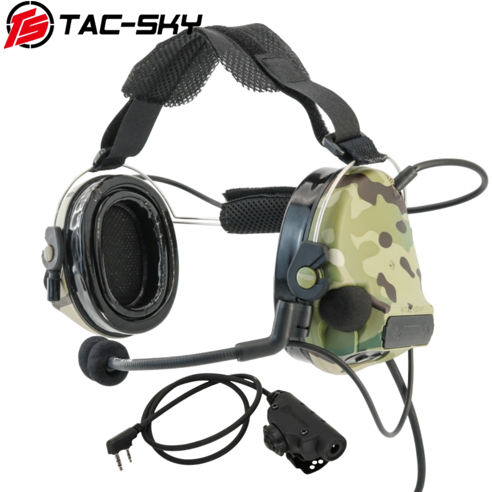 TS TAC-SKY Rear Headband Electronic Tactical Headset C3 for Airsoft Sports + V2 PTT