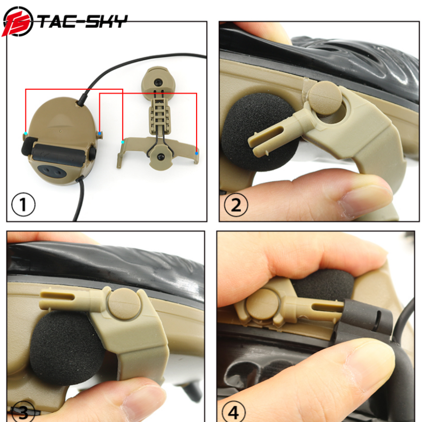 TAC-SKY  Tactical Headset C2 with Hearing Protection, Electronic Silicone ear Cups and ARC Rail Helmet mount