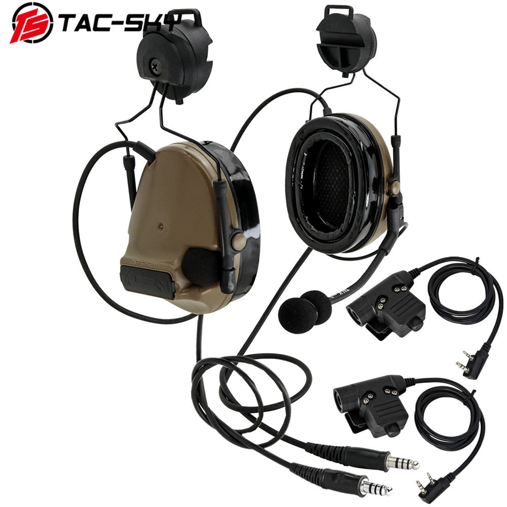 TS TAC-SKY ARC Rail Helmet Mounting Dual Communication Headband Hearing Protection Silicone Earmuffs Electronic Tactical Noise Canceling Headset TSC3  + PTT