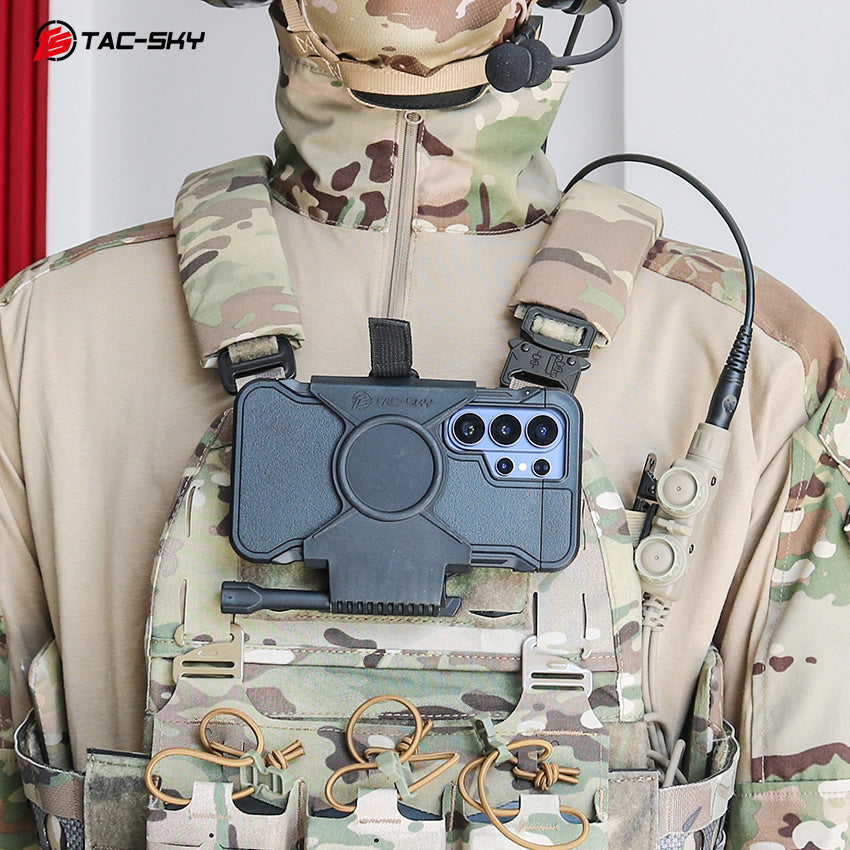 TAC-SKY Tactical Accessory Chest Mount Phone Holder Compatible with Samsung Galaxy S23/S24/S25 and MOLLE Vest Mounts