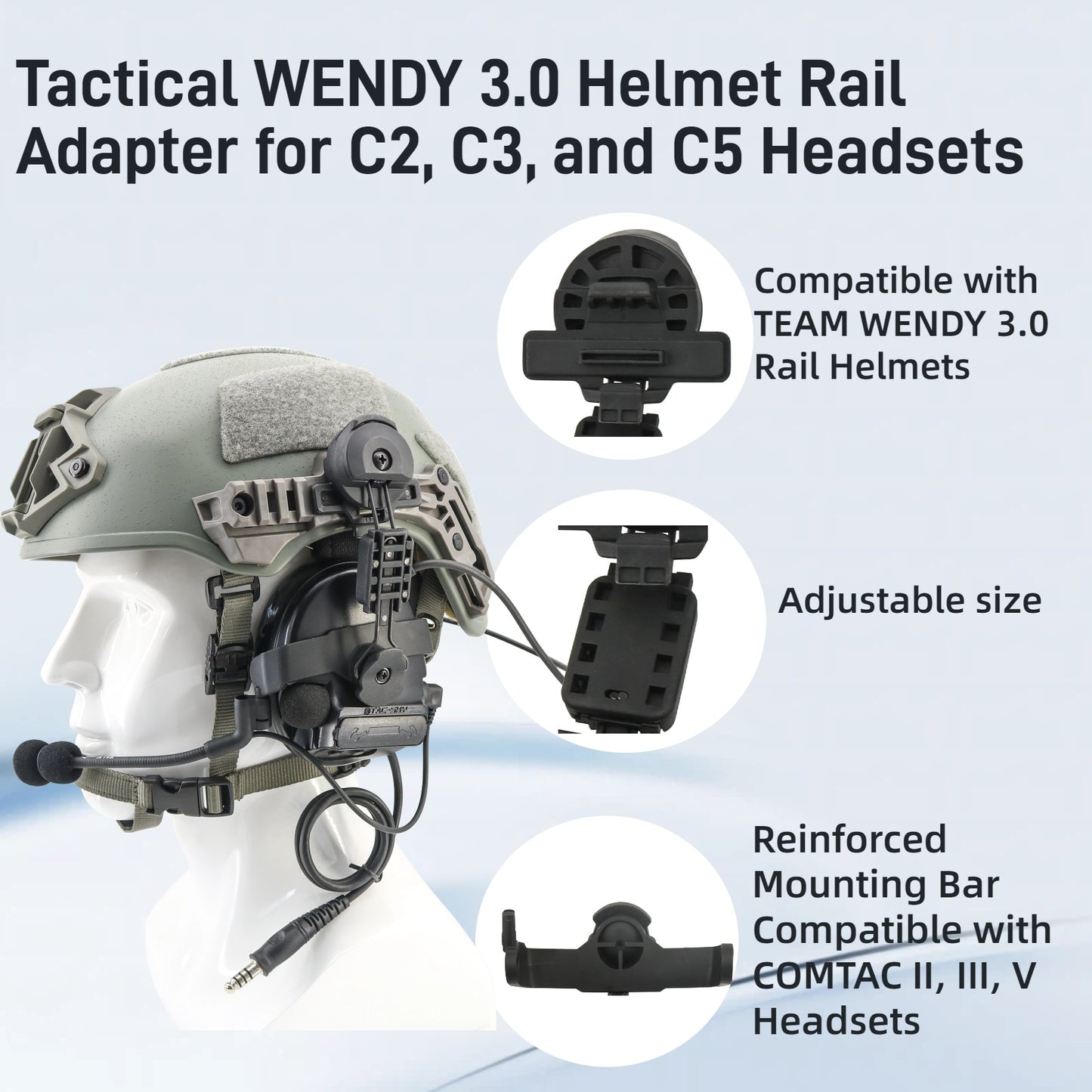 TAC-SKY Tactical Wendy 3.0 Helmet Rail Adapter Compatible with COMTA II/III/V Noise-Canceling Headset