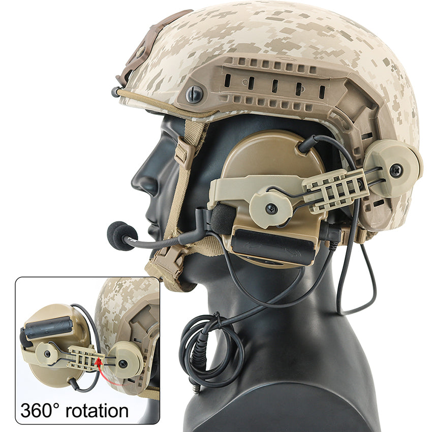 TAC-SKY  Tactical Headset C2 with Hearing Protection, Electronic Silicone ear Cups and ARC Rail Helmet mount