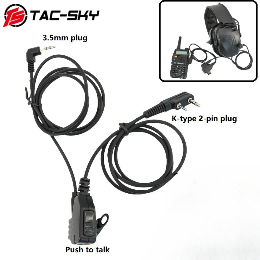 TAC-SKY Tactical Electronic Earmuff Adapter 3.5mm To K 2-Pin Mic Cable for Walker's Razor/Impact Sport Shooting Hunting headset
